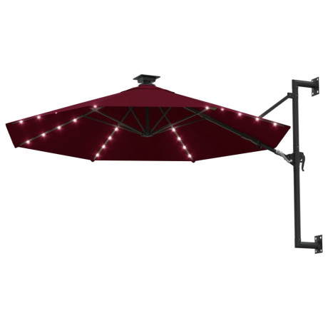 vidaXL Wandparasol met LED's en metalen paal 300 cm bordeauxrood afbeelding2 - 1