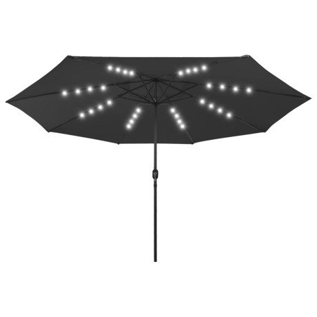 vidaXL Parasol met LED-verlichting en metalen paal 400 cm zwart afbeelding2 - 1