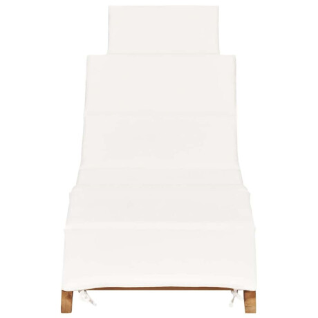 vidaXL Ligbed inklapbaar met crèmewit kussen massief teakhout afbeelding2 - 1