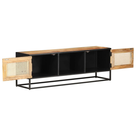 vidaXL Tv-meubel 120x30x40 cm ruw mangohout en natuurlijk riet afbeelding2 - 1