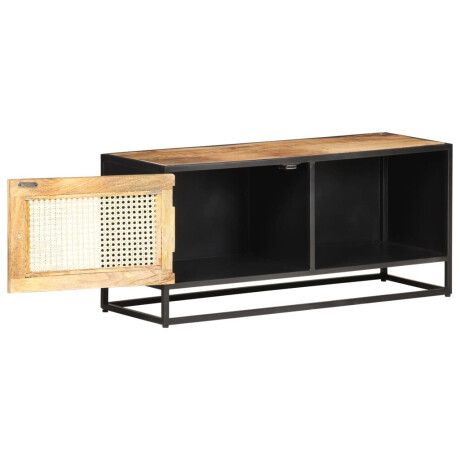 vidaXL Tv-meubel 90x30x40 cm ruw mangohout en natuurlijk riet afbeelding2 - 1
