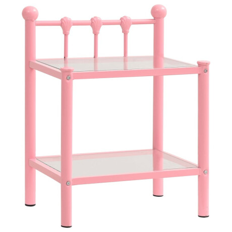 vidaXL Nachtkastjes 2 st metaal en glas roze en transparant afbeelding2 - 1