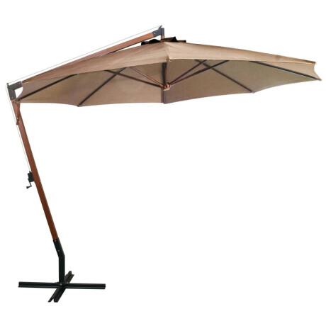 vidaXL Zweefparasol met paal 3,5x2,9 m massief vurenhout taupe afbeelding2 - 1