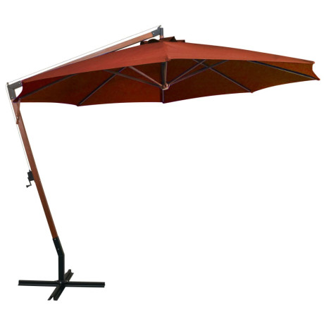 vidaXL Zweefparasol met paal 3,5x2,9 m massief vurenhout terracotta afbeelding2 - 1