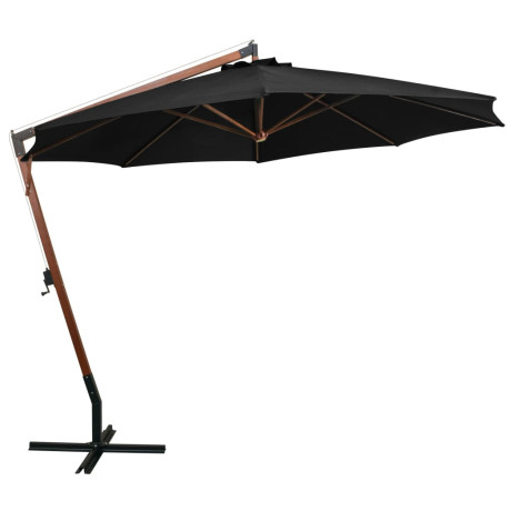 vidaXL Zweefparasol met paal 3,5x2,9 m massief vurenhout zwart afbeelding2 - 1