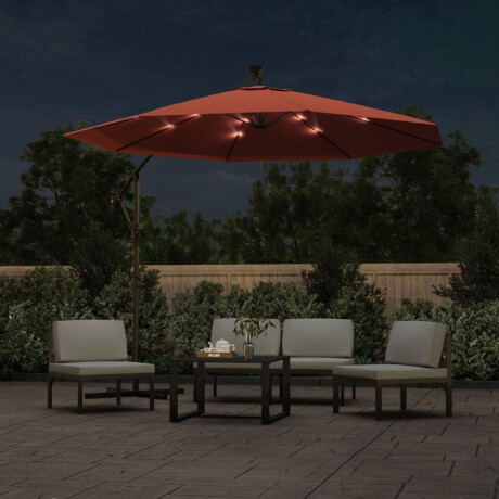 vidaXL Zweefparasol met LED-verlichting en stalen paal terracottakleur afbeelding2 - 1