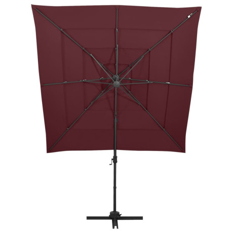 vidaXL Parasol 4-laags met aluminium paal 250x250 cm bordeauxrood afbeelding2 - 1