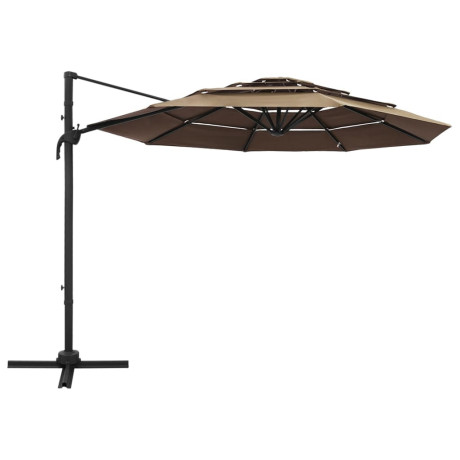 vidaXL Parasol 4-laags met aluminium paal 3x3 m taupe afbeelding2 - 1