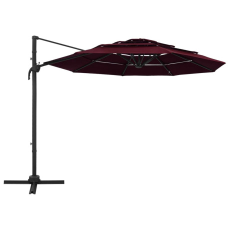 vidaXL Parasol 4-laags met aluminium paal 3x3 m bordeauxrood afbeelding2 - 1