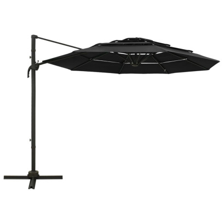 vidaXL Parasol 4-laags met aluminium paal 3x3 m zwart afbeelding2 - 1