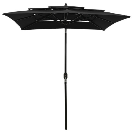 vidaXL Parasol 3-laags met aluminium paal 2x2 m zwart afbeelding2 - 1