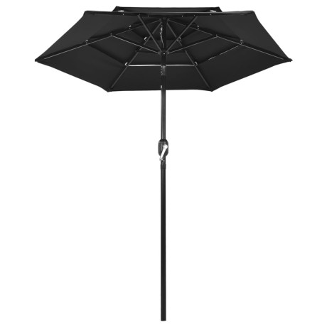 vidaXL Parasol 3-laags met aluminium paal 2 m zwart afbeelding2 - 1