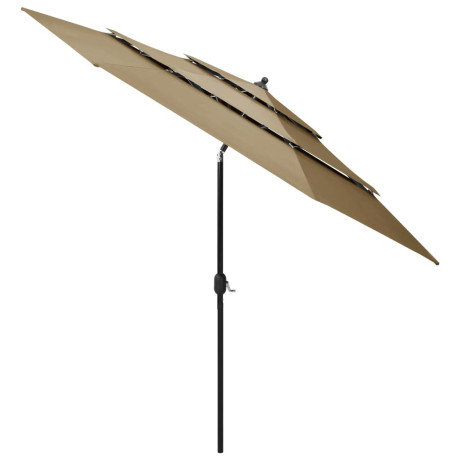 vidaXL Parasol 3-laags met aluminium paal 3 m taupe afbeelding2 - 1