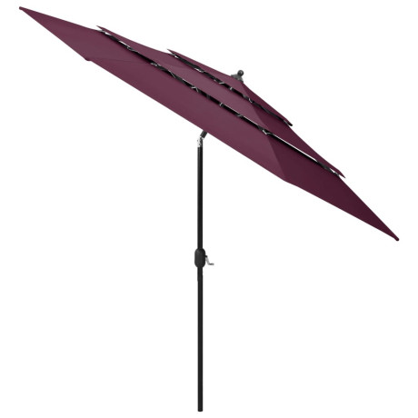 vidaXL Parasol 3-laags met aluminium paal 3 m bordeauxrood afbeelding2 - 1