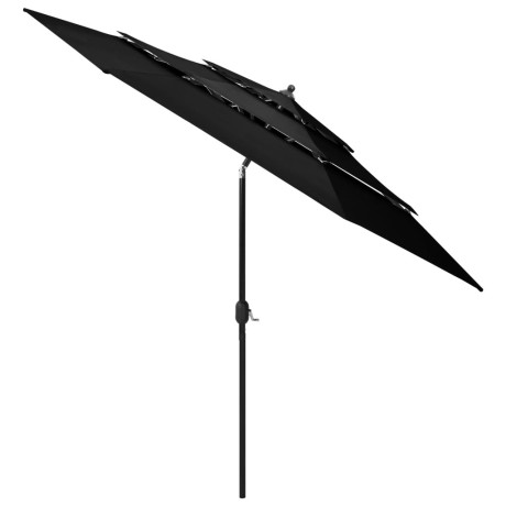 vidaXL Parasol 3-laags met aluminium paal 3 m zwart afbeelding2 - 1