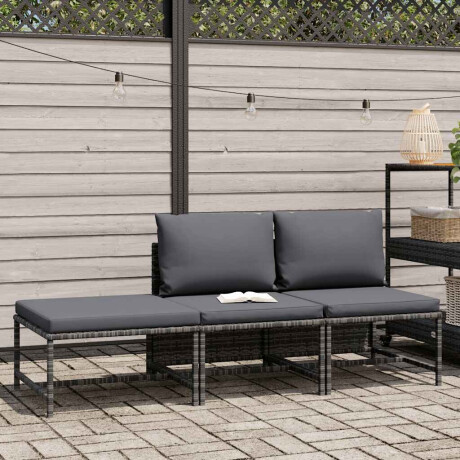 vidaXL 3-delige Loungeset met kussens poly rattan grijs afbeelding2 - 1