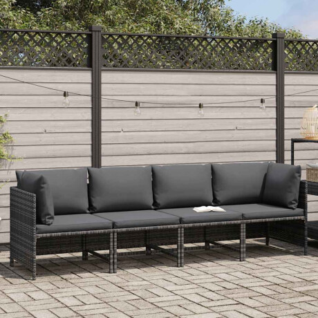 vidaXL Tuinbank 4-zits met kussens poly rattan grijs afbeelding2 - 1