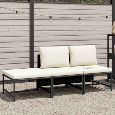 vidaXL 3-delige Loungeset met kussens poly rattan zwart afbeelding2 - 1