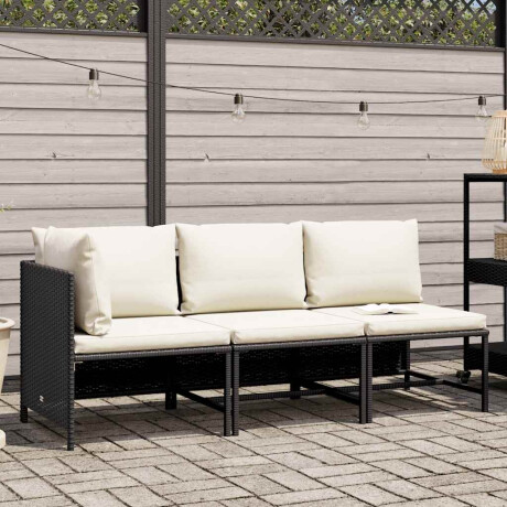 vidaXL 3-delige Loungeset met kussens poly rattan zwart afbeelding2 - 1