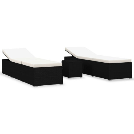 vidaXL 3-delige Ligbeddenset met theetafel poly rattan zwart afbeelding2 - 1