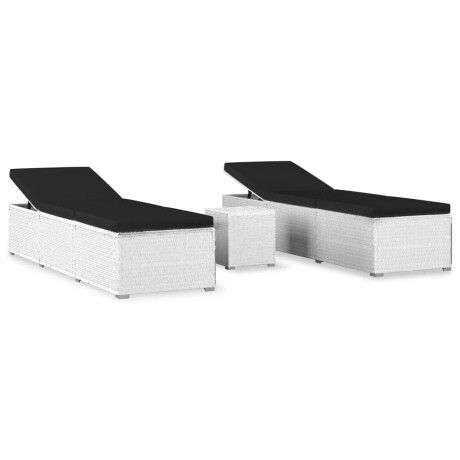 vidaXL 3-delige Ligbeddenset met theetafel poly rattan wit afbeelding2 - 1