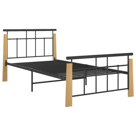 vidaXL Bedframe metaal en massief eikenhout 90x200 cm afbeelding2 - 1