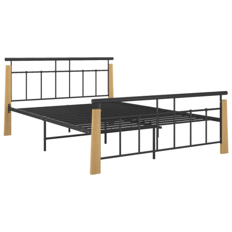 vidaXL Bedframe metaal en massief eikenhout 140x200 cm afbeelding2 - 1