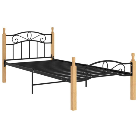 vidaXL Bedframe metaal en massief eikenhout zwart 100x200 cm afbeelding2 - 1
