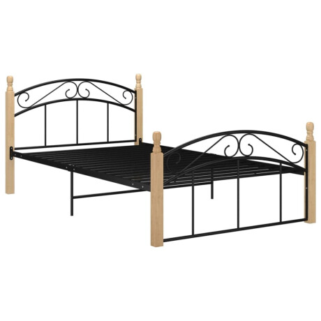 vidaXL Bedframe metaal en massief eikenhout zwart 120x200 cm afbeelding2 - 1