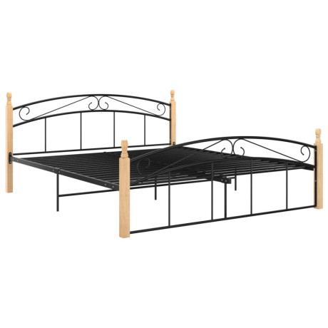 vidaXL Bedframe metaal en massief eikenhout zwart 160x200 cm afbeelding2 - 1