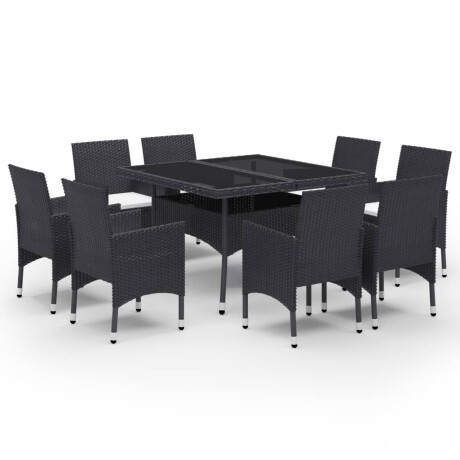 vidaXL 9-delige Tuinset poly rattan en glas zwart afbeelding2 - 1