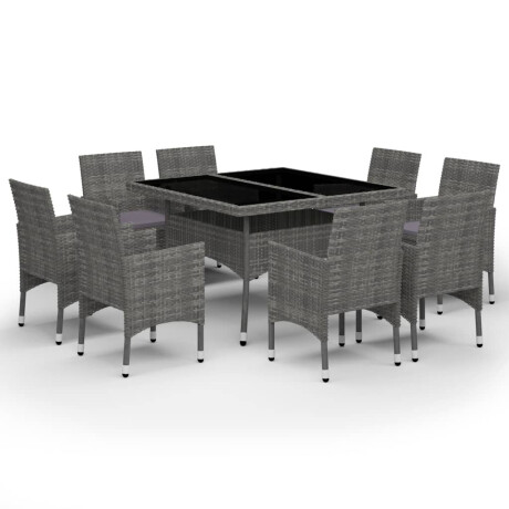vidaXL 9-delige Tuinset poly rattan en glas grijs afbeelding2 - 1