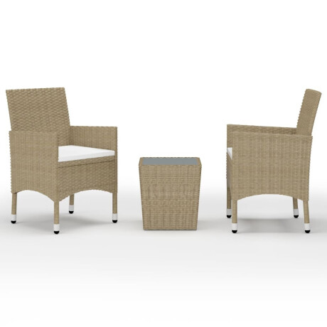 vidaXL 3-delige Bistroset poly rattan en gehard glas beige afbeelding2 - 1
