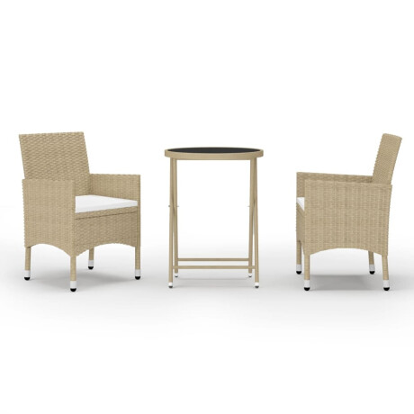 vidaXL 3-delige Bistroset poly rattan en gehard glas beige afbeelding2 - 1