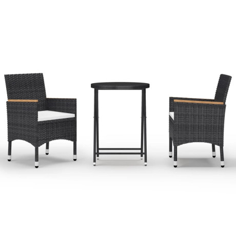 vidaXL 3-delige Bistroset poly rattan en gehard glas zwart afbeelding2 - 1