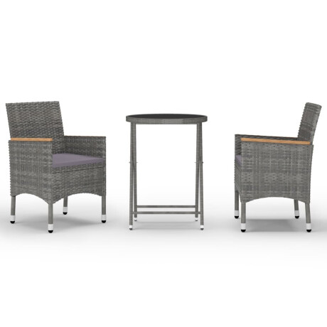 vidaXL 3-delige Bistroset poly rattan en gehard glas grijs afbeelding2 - 1