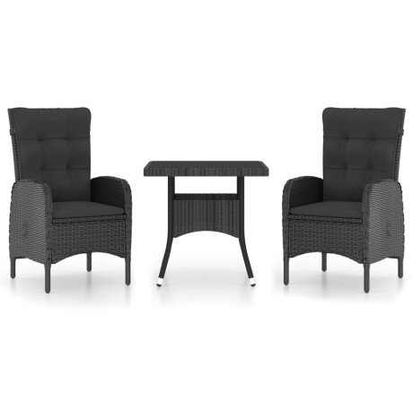 vidaXL 3-delige Tuinset poly rattan en glas zwart afbeelding2 - 1