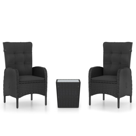 vidaXL 3-delige Bistroset poly rattan en glas zwart afbeelding2 - 1