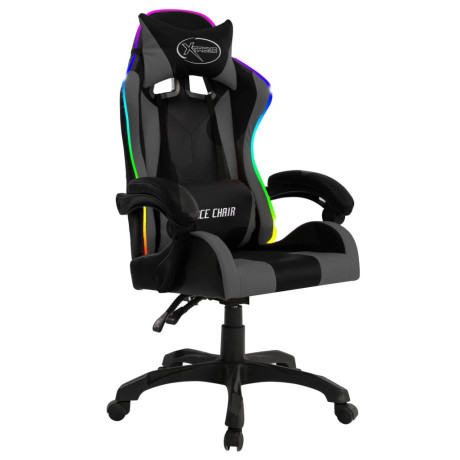 vidaXL Racestoel met RGB LED-verlichting kunstleer grijs en zwart afbeelding2 - 1