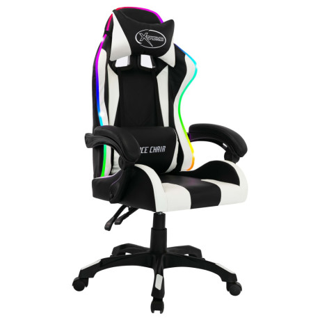 vidaXL Racestoel met RGB LED-verlichting kunstleer wit en zwart afbeelding2 - 1