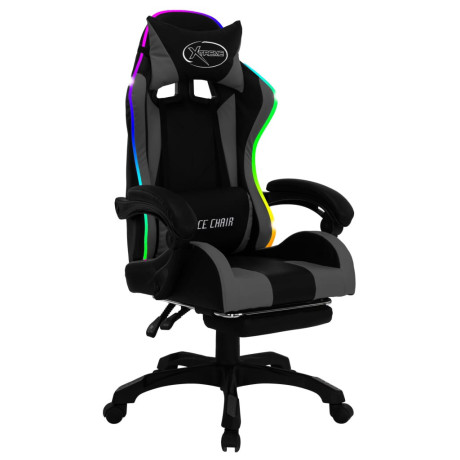 vidaXL Racestoel met RGB LED-verlichting kunstleer grijs en zwart afbeelding2 - 1