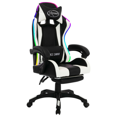 vidaXL Racestoel met RGB LED-verlichting kunstleer wit en zwart afbeelding2 - 1