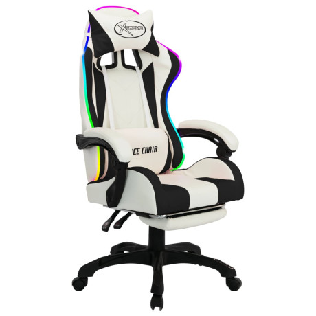 vidaXL Racestoel met RGB LED-verlichting kunstleer zwart en wit afbeelding2 - 1