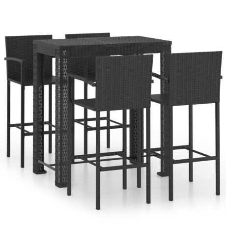 vidaXL 5-delige Tuinbarset met armleuningen poly rattan zwart afbeelding2 - 1