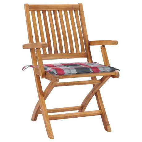 vidaXL Tuinstoelen 2 st met rood geruite kussens massief teakhout afbeelding2 - 1