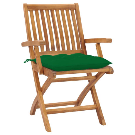 vidaXL Tuinstoelen 2 st met groene kussens massief teakhout afbeelding2 - 1