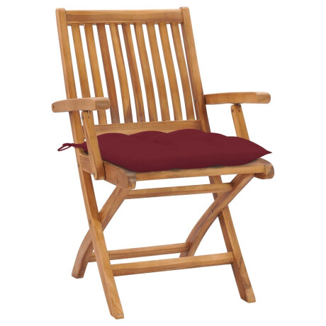 vidaXL Tuinstoelen 2 st met wijnrode kussens massief teakhout afbeelding2 - 1