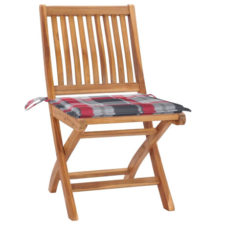 vidaXL Tuinstoelen 2 st met rood geruite kussens massief teakhout afbeelding2 - 1