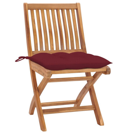 vidaXL Tuinstoelen 2 st met wijnrode kussens massief teakhout afbeelding2 - 1