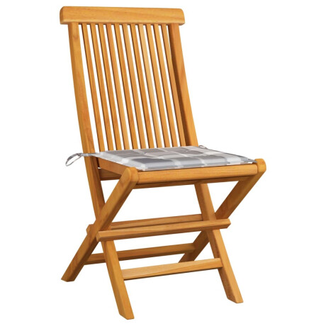 vidaXL Tuinstoelen 2 st met grijs geruite kussens massief teakhout afbeelding2 - 1